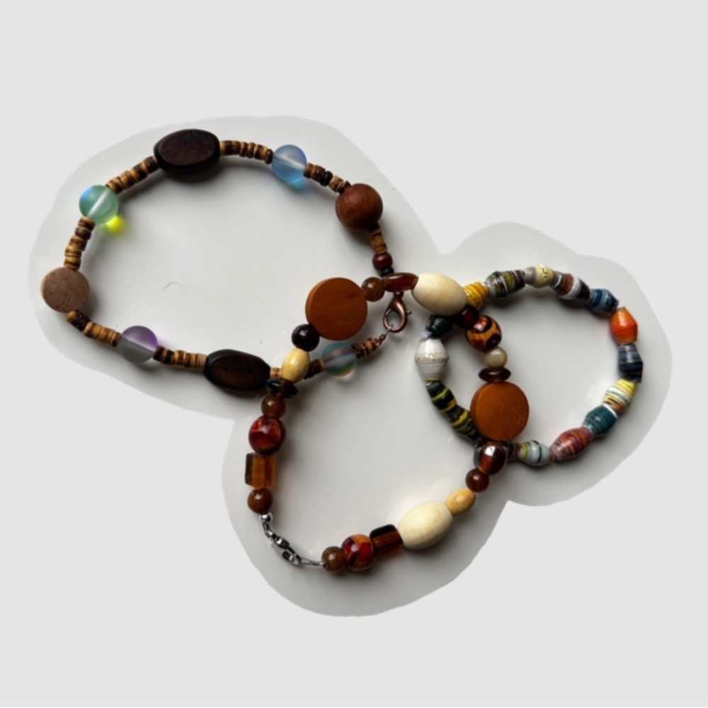 WOOD, GLASS, & RECYCLED PAPER Beaded Bracelet Set